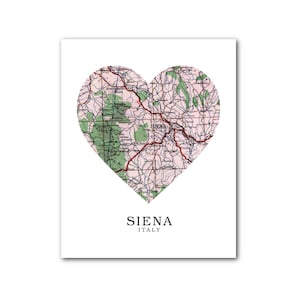 Impression de coeur de carte de Sienne, art de carte de l'Italie, carte de l'Italie de Sienne, Sienne, impression de carte du coeur, cadeau de carte de l'Italie, art de l'amour de Sienne, 20 x 10 pouces, sans cadre
