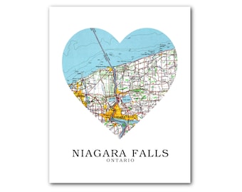 Niagara Falls Map Heart Print, Niagara Falls Map Art, Ontario Canada Map, Heart Map, Niagara Falls Map Gift, Canada, 8 x 10 inches, Unframed
