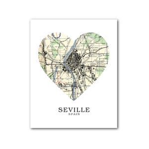 Seville Map Heart Print, Spain Map Art, Seville Spain Map, Heart Map Print, Spain Map Gift, Love Seville Art, 8 x 10 inches, Unframed