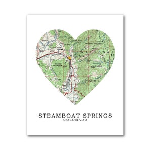 Steamboat Springs carte coeur impression, Colorado carte Art, Colorado carte, carte de coeur imprimée, carte cadeau, amour Colorado Art, 8 x 10 pouces, sans cadre