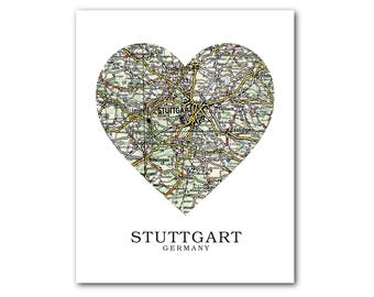 Stuttgart Germany Heart Map Art Print: Unframed 8x10