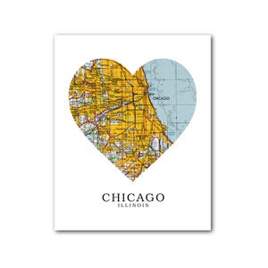 Chicago Carte coeur impression, Art de carte de Chicago, Illinois carte, impression carte coeur, Chicago carte cadeau, Art de l’amour de l’Illinois, 8 x 10 pouces, sans cadre