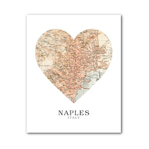 Naples Map Heart Print, Naples Map Art, Naples Italie Carte, Heart Map Print, Italie Carte Cadeau, Love Napoli Art, 8 x 10 pouces, Unframed