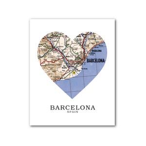Barcelone Carte coeur impression, Espagne Carte Art, Barcelone Espagne carte, impression carte coeur, Espagne carte cadeau, Art de l’amour de Barcelone, 8 x 10 pouces, sans cadre