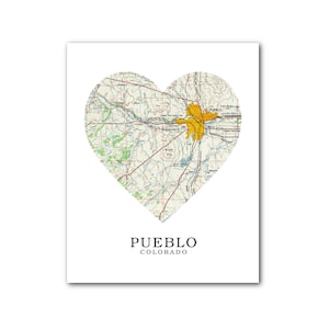 Pueblo carte coeur impression, Colorado carte Art, Pueblo au Colorado carte, impression carte coeur, Pueblo carte cadeau, Art de l’amour de Colorado, 8 x 10 pouces, sans cadre