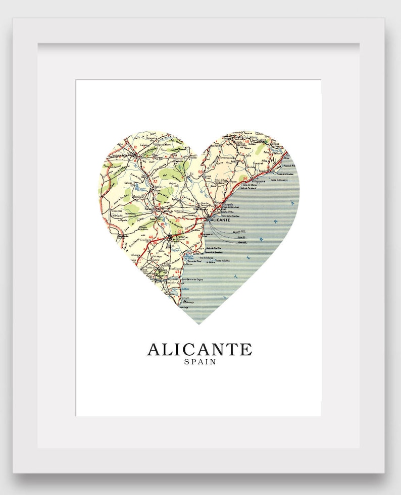 Alicante Map Heart Print Spain Map Art Alicante Spain Map - Etsy