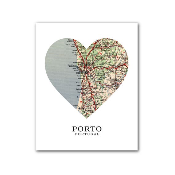 Porto Portugal Map Art: Heart Print, Unframed (8 x 10 inches)