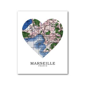 Marseille Map Heart Print, Marseille Map Art, Marseille Map, France Heart Map Print, Marseille Map Gift, Love Art, 8 x 10 inches, Unframed