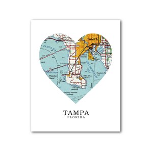 Tampa carte coeur impression, Tampa carte Art, Florida carte, impression carte coeur, Tampa carte, amour Floride, cadeau de Tampa, Tampa FL, 8 x 10 pouces, sans cadre