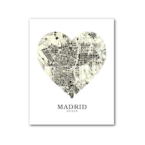 Madrid Map Heart Print, Espagne Carte Art, Madrid Espagne Carte, Heart Map Print, Espagne Carte Cadeau, Love Madrid Art, 8 x 10 pouces, Non encadré