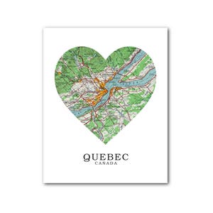 Québec carte coeur impression, Art carte du Québec, Canada carte, carte de coeur, Québec carte cadeau, Québec Canada, 8 x 10 pouces, sans cadre