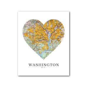 Washington carte coeur impression, Washington carte Art, Washington D.C. carte, impression carte coeur, Washington carte cadeau, Art de l’amour, 8 x 10 pouces, sans cadre