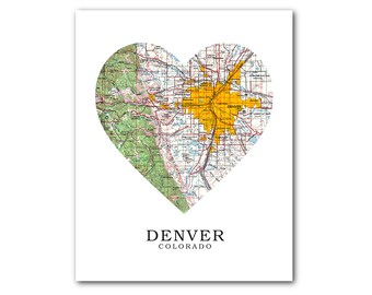 Denver Colorado Map Art: Heart Print, Love Colorado Gift (8 x 10 inches)