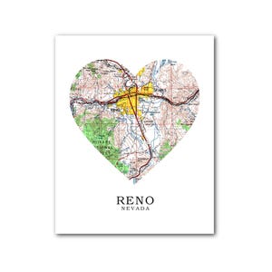 Reno carte coeur impression, Art carte Reno, Nevada carte, impression carte coeur, Reno Nevada carte, Nevada, amour Reno Nevada, 8 x 10 pouces, sans cadre