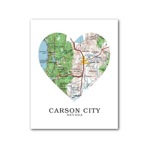 Carson City Map, imprimé coeur, Carson City Map Art, carte Nevada, impression carte coeur, carte de Nevada Carson City, Nevada, 8 x 10 pouces, sans cadre