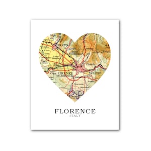 Florence carte coeur impression, Italie Carte Art, Florence Italie carte, impression carte coeur, Italie Carte cadeau, Art de l’amour de Florence, 8 x 10 pouces, sans cadre