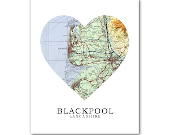 Blackpool Map Heart Art Print, Lancashire Gift (8 x 10 Inches, Unframed)