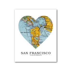 San Francisco carte coeur impression, Art de carte de San Francisco, Californie carte, impression carte coeur, cadeau carte de San Francisco, 8 x 10 pouces, sans cadre
