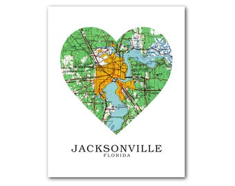 Jacksonville Map Heart Print, Jacksonville Map Art, Florida Map, Heart Map Print, Jacksonville Map, Love Florida, 8 x 10 inches, Unframed