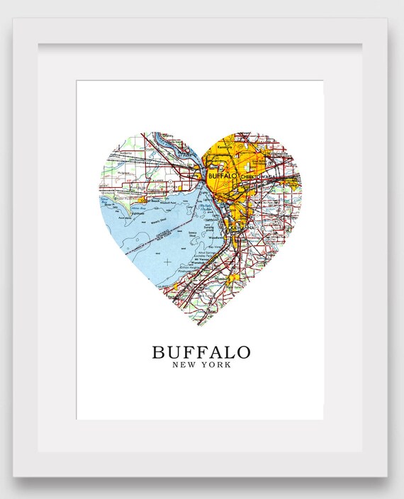 Buffalo New York Map Heart Print, New York Map Art, Buffalo Map