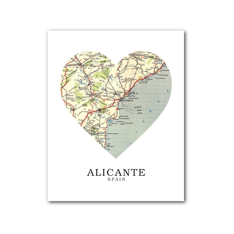 Alicante Map Heart Print Spain Map Art Alicante Spain Map - Etsy