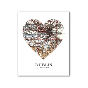 Dublin carte coeur impression, Art carte Dublin, Irlande carte, impression carte coeur, cadeau carte de Dublin en Irlande, 8 x 10 pouces, sans cadre