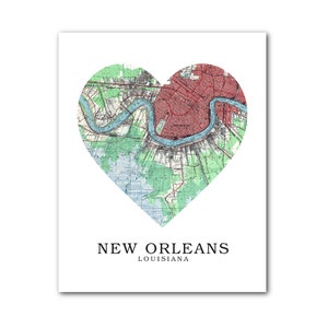 New Orleans Carte coeur Print, New Orleans Carte Art, carte de la Nouvelle-Orléans, impression carte coeur, carte de la Louisiane, amour Nouvelle-Orléans, 8 x 10 pouces, sans cadre