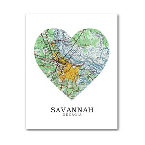 Savannah carte coeur impression, Savannah carte Art, Georgia Map, impression carte coeur, Savannah Georgia carte cadeau, amour Georgia Art, 8 x 10 pouces, sans cadre
