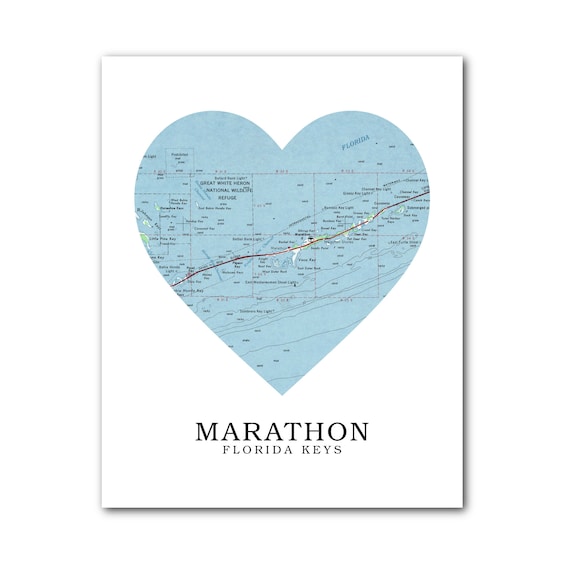 Marathon Karte Herz Drucken Marathon Fl Karte Florida Etsy