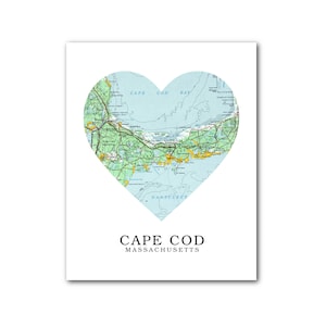 Cape Cod carte coeur impression, Massachusetts carte Art, carte de Cape Cod, impression carte coeur, Massachusetts carte cadeau, 8 x 10 pouces, sans cadre