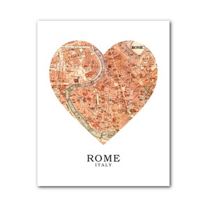 Rome Map Heart Print, Rome Map Art, Rome Italy Map, Heart Map Print, Italy Map Gift, Love Rome Art, 8 x 10 pouces, Unframed