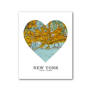 New York carte coeur impression, Art de carte de New York, New York carte, impression carte coeur, New York carte cadeau, amour Art de New York, 8 x 10 pouces, sans cadre