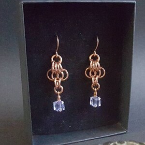 Chainmaille Earrings Earrings with Lilac Glass Cut Bead