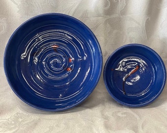 Bowl Set with Square Sides:  (Azure Blue with White and Orange Accents)