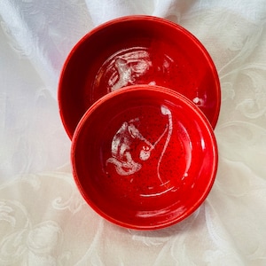 Bright Red Chip and Dip Set on Speckled Clay with White Accents