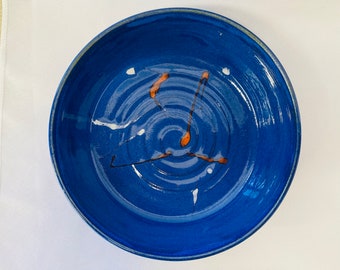 Large Azure Blue Platter with White and Orange Accents