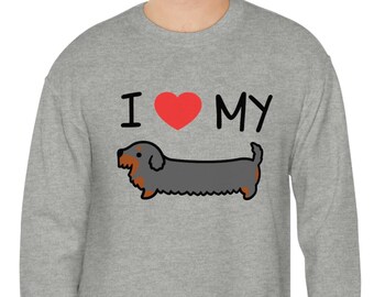 Dachshund Shirt Sweatshirt I love my Wire Haired Doxie Weenie dog Wiener Dog Silver and Tan Gift Graphic Tee doxie shirt cute