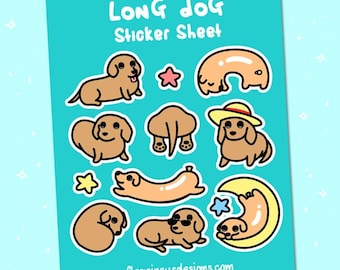 Dachshund sticker sheet weenie dog vinyl sticker weiner dog sausage hotdog hot dog animals decoration scrapbooking cute animal doxie kawaii