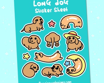 Dachshund sticker sheet weenie dog vinyl sticker weiner dog sausage hotdog hot dog animals decoration scrapbooking cute animal doxie kawaii