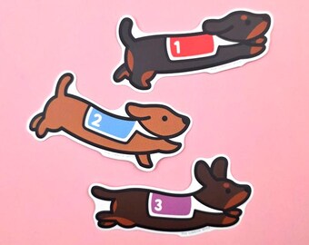 Vinylsticker - Weenie Racers Set weenie hond vinyl sticker weiner hond worst hotdog hotdog dieren decoratie scrapbooking