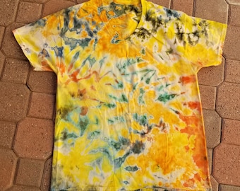 Yellow/Orange/Green Tie Dye Mens V Neck T-shirt
