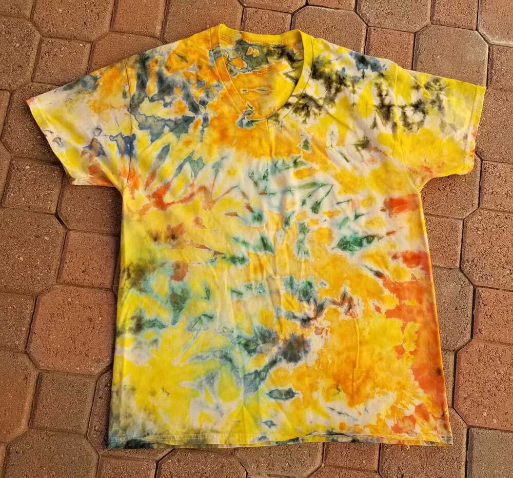 Yellow/orange/green Tie Dye Mens V Neck 