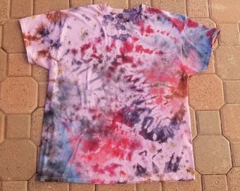 Red/Purple/Brown Tie Dye Mens Crew Neck T-shirt