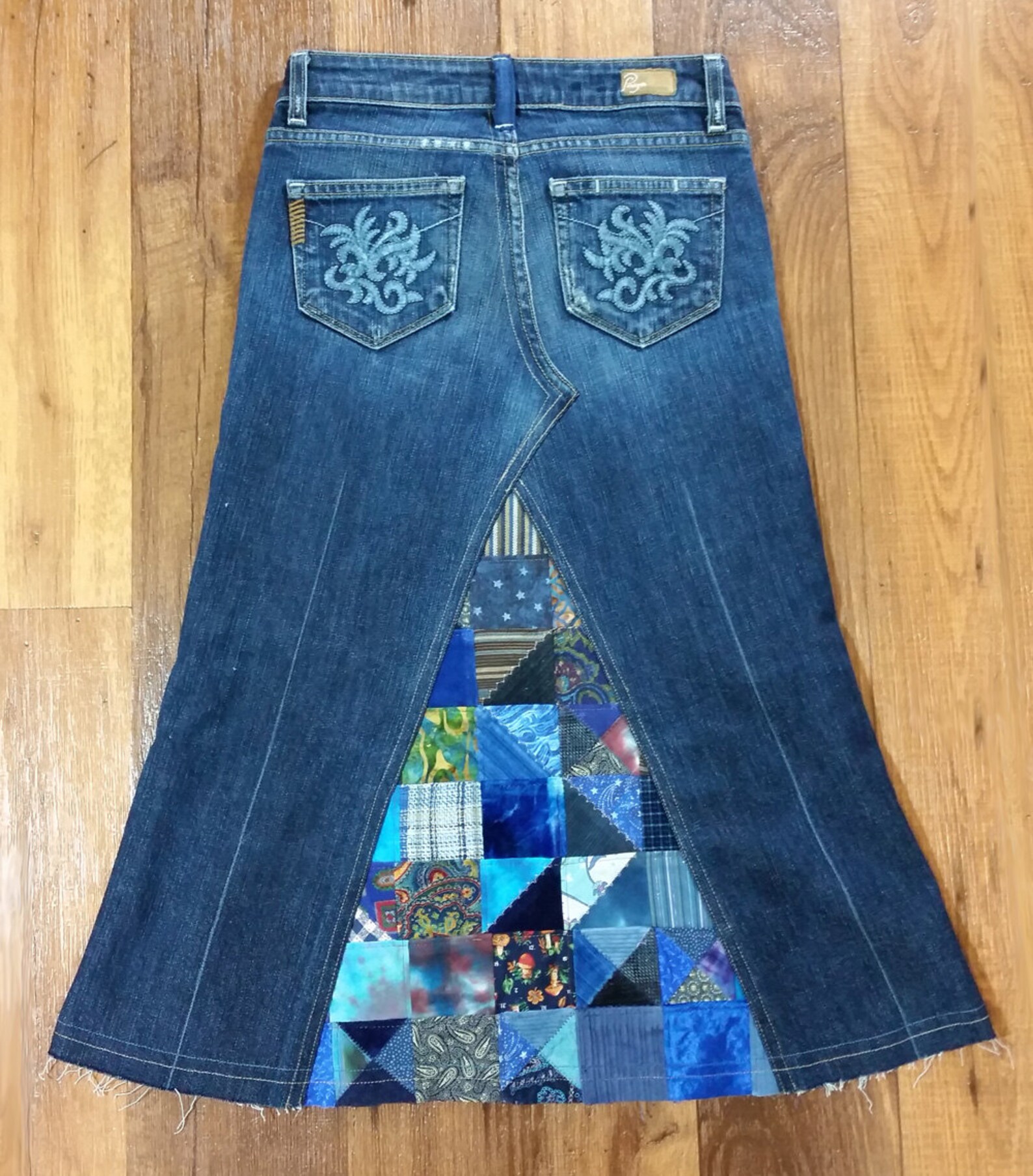 Women's Up-cycled Denim Jean Skirt With Patchwork Inserts - Etsy