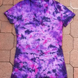 Pink/Purple/Navy Tie Dye Womens V Neck T-shirt