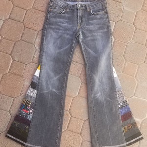 Upcycled Women&#39;s Faded Black Bell Bottom Jeans