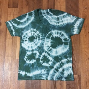 Green/White Tie-Dye Mens V Neck T-shirt