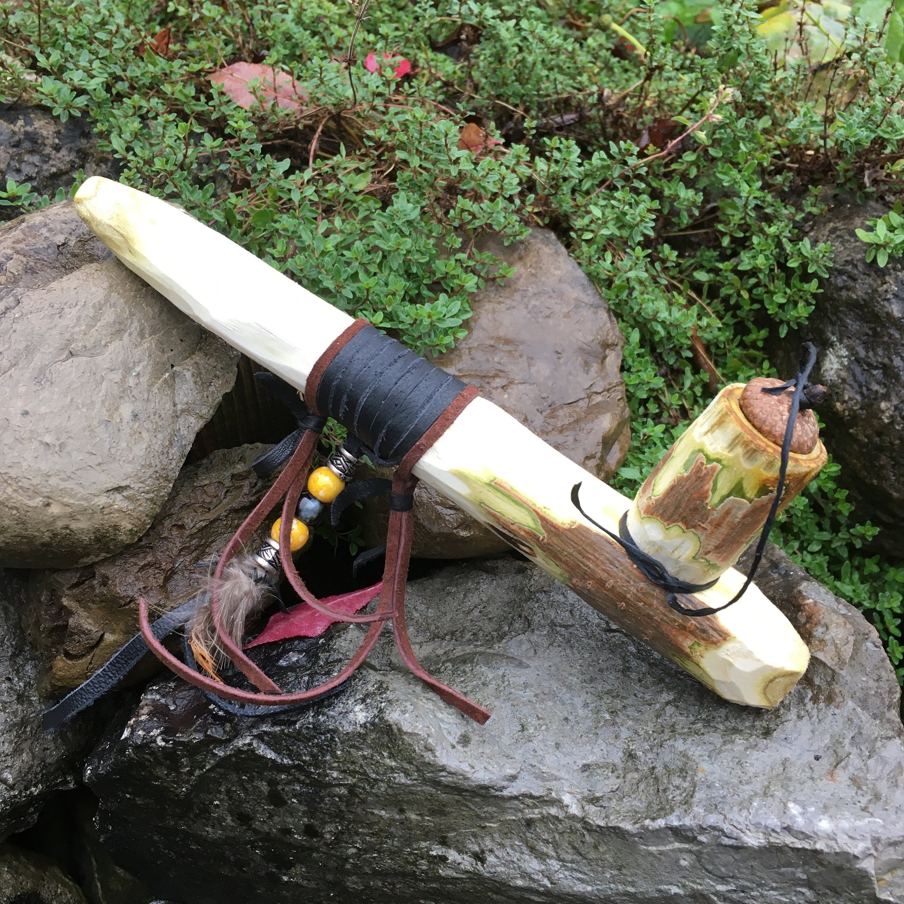 Traditional Native American Peace Pipe. Wood Meditation Pipe