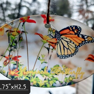 Un hermoso acento de ventana biselada de vidrio, con una imagen de una mariposa monarca. Naturaleza, mariposa, arte de ventana, acentos de ventanas, decoración de ventanas.