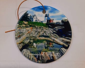Pemaquid Point Light ornament. Maine Lighthouses- NewEngland Lighthouses- Christmas Lighthouse gifts- Lighthouse ornaments-Holiday gifts